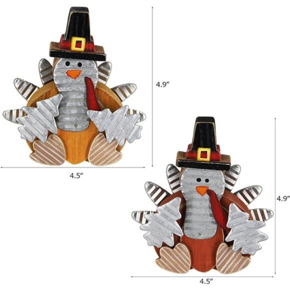4 Pieces Thanksgiving Turkey Decoration, Wooden Indoor Standing Tabletop, Small - Picture 5 of 6